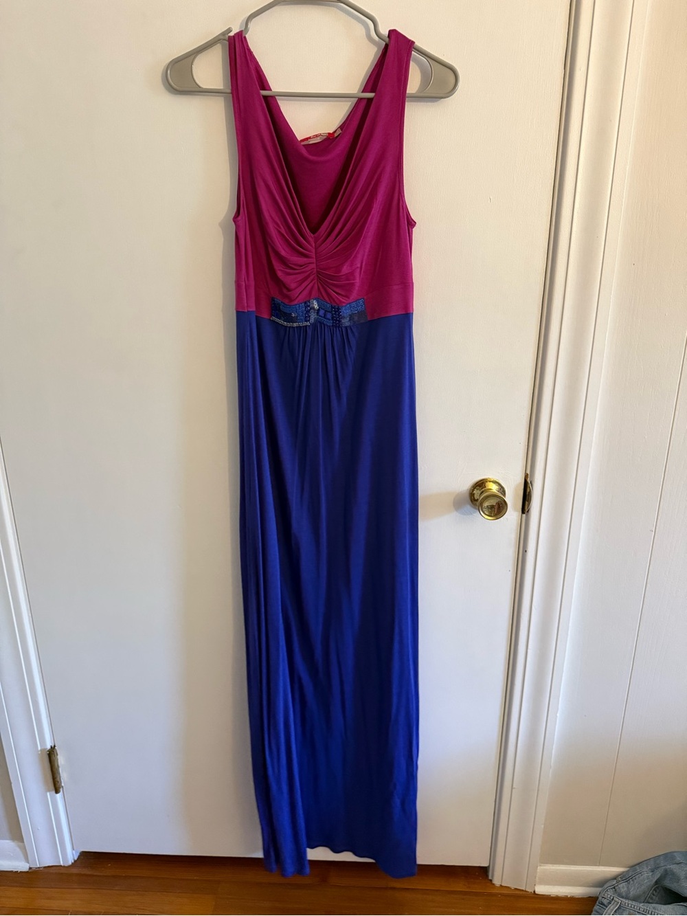 Boden Two-Tone Maxi Dress in Fuchsia and Royal Blue